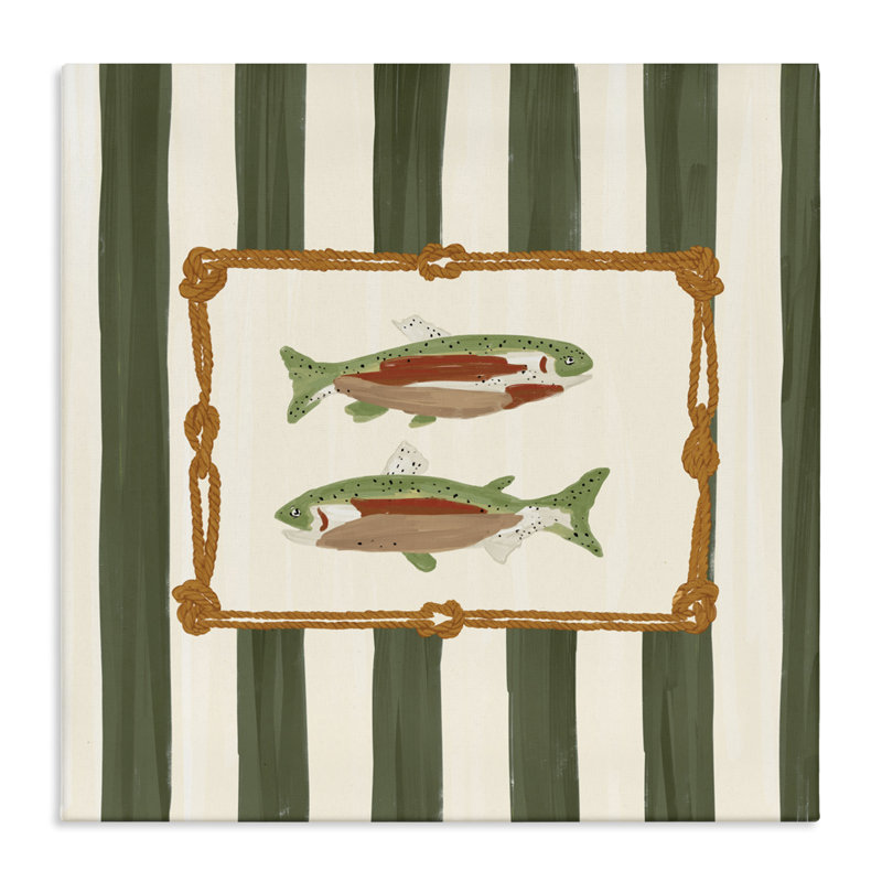 Toile à rayures vertes «Gone Fishing» par Veronica Lara, H 30 po x l 30 po
