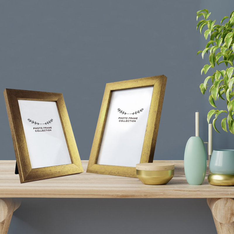 Ensemble de 2 cadres photo Elegant Gold, 5,1 x 7,1 po et 5,9 x 8,3 po | 100% plastique durable, largeur du cadre: 0,8 po | Parfait pour la décoration et les cadeaux, présentoir élégant pour vos souvenirs préférés