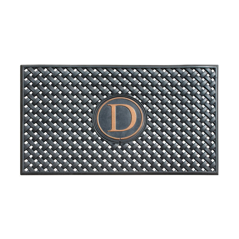 Monogram Large Weave Pattern Door Mat, 24"x39", Natural Rubber, Black, Outdoor Entryway Dirt-Scraper, D