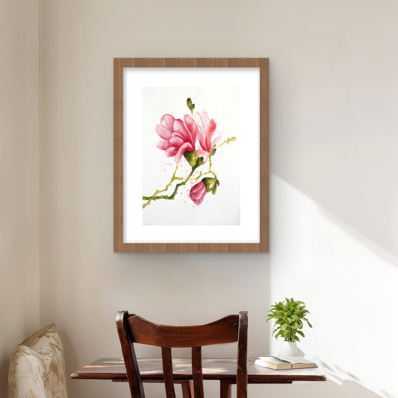 «Magnolia Flowers - Green Flowers», reproduction encadrée avec passe-partout | Décor