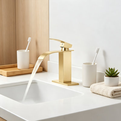 Robinet de lavabo cascade à poignée unique, en acier inoxydable 304 avec bonde escamotable, plaque de montage de 15 cm pour installation à 1 ou 3 trous, entraxe de 10 cm.