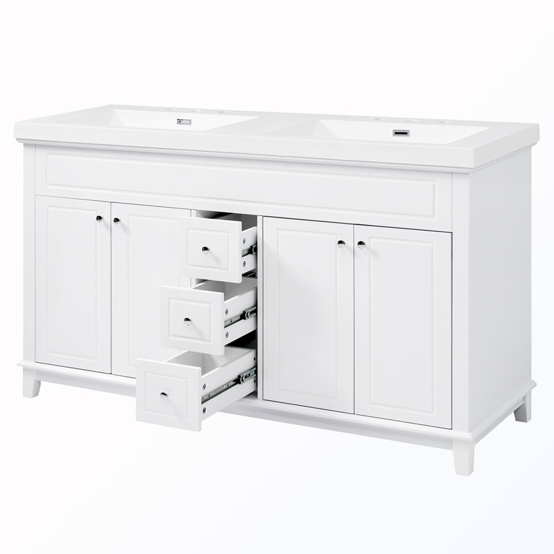 Meuble-lavabo de salle de bain avec lavabos doubles et tablettes à double couche