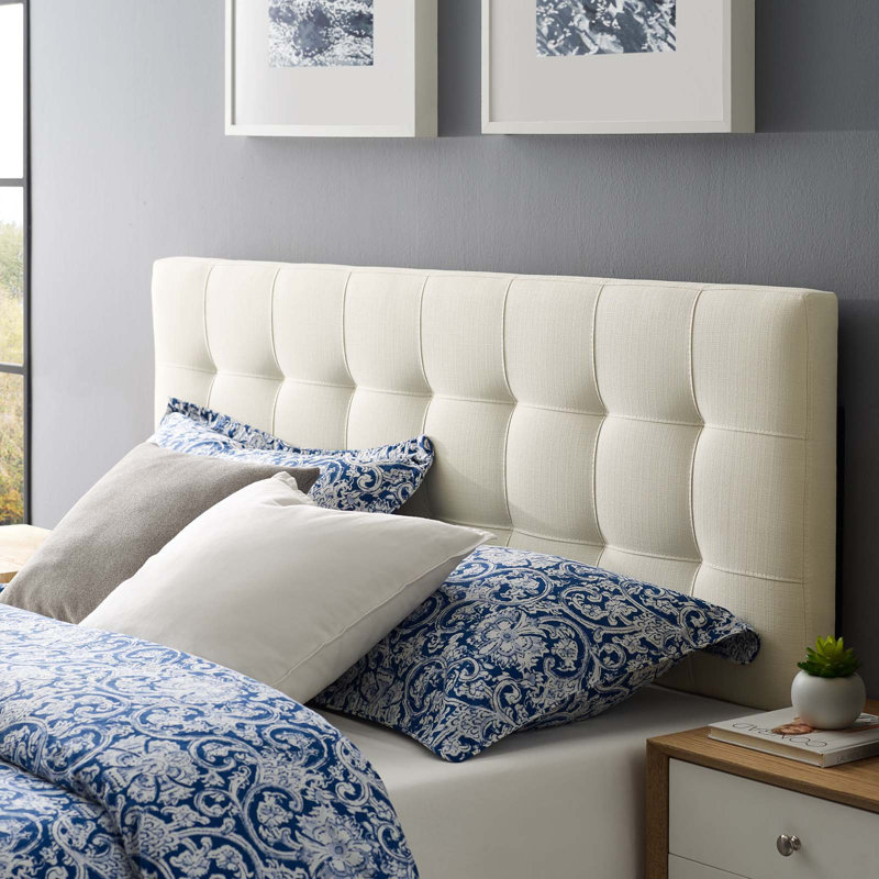 Lily Upholstered Fabric Headboard, King, Beige Polyester Blend
