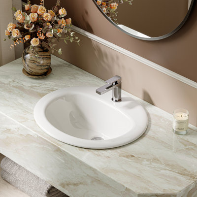 Lavabo de salle de bain encastré rond 20,4 po, lavabo en céramique blanche avec trop-plein, finition facile à nettoyer pour les petites salles de bain