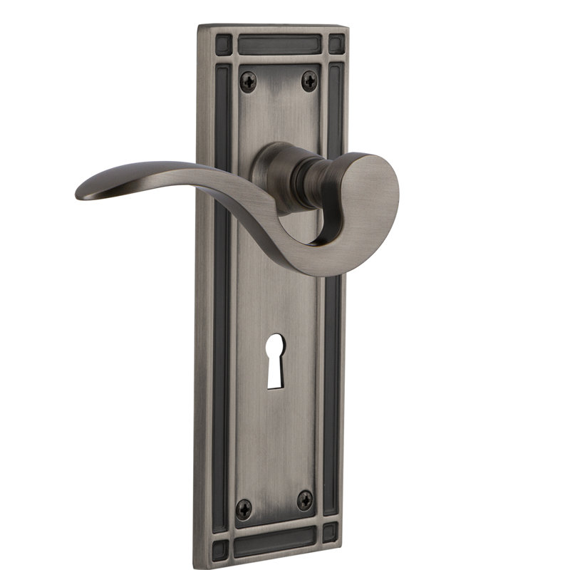 Mission Plate Privacy (Bed & Bath) with Decorative Keyhole and Manor Lever, 2.375", Antique Pewter