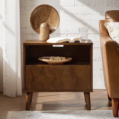 Sara 24"W Mid-Century Modern Nightstand with Charging Station and Hidden Drawer