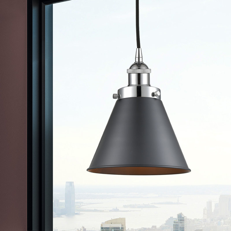 Luminaire suspendu conique à 1 lumière Rouvin, Chrome poli