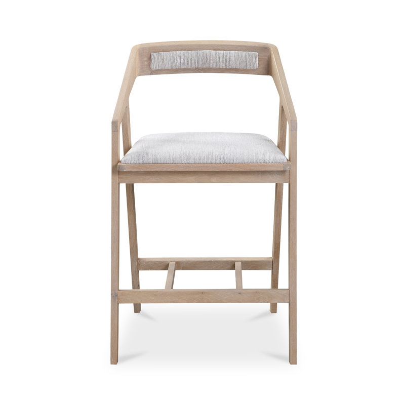 Padma 26" Bar Stool, Light Gray Faux Leather/Natural Frame, Counter Stool (25.9” Seat Height)