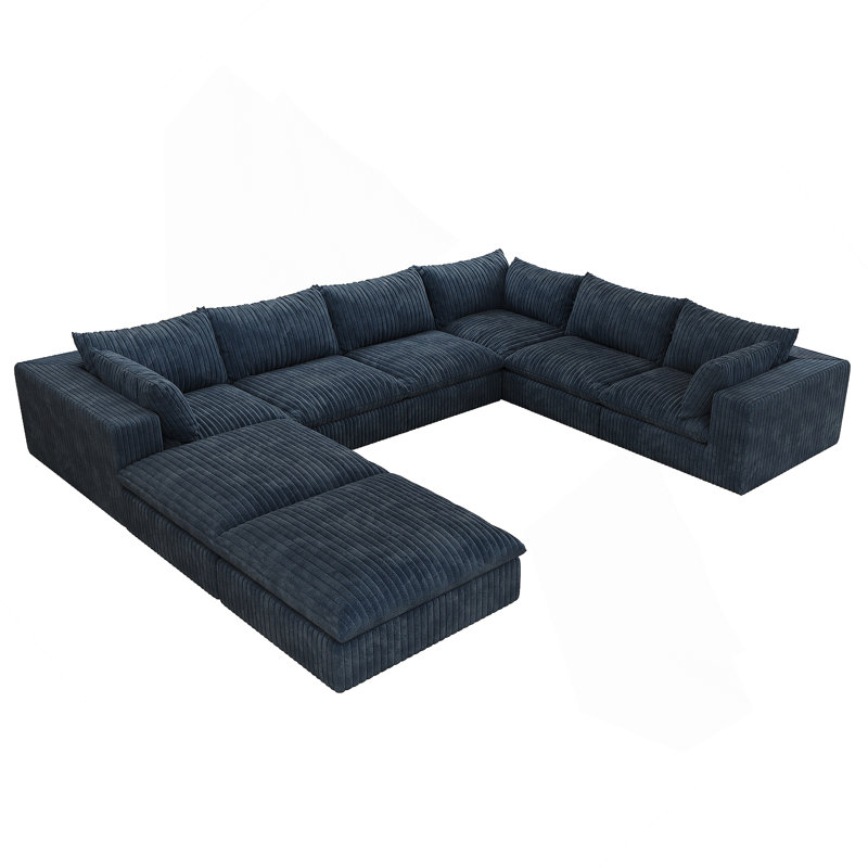Canapé Cloud, tissu velours côtelé, sièges profonds, conception à deux couches, coussin amovible, Bleu