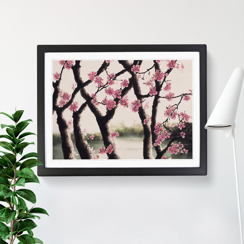 Overwhelming Cherry Blossom Trees - Single Picture Frame Print, Black, 46cm H x 64cm W x 2cm D