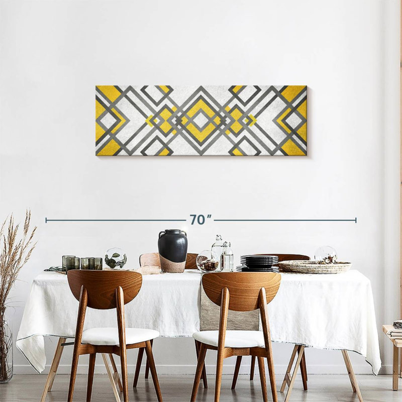 Diamant abstrait géométrique sur toile, H 17 po x l 51 po x P 1,25 po