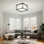 Plafonnier semi-encastré, abat-jour tambour en tissu 3 lumières avec structure en métal noir, luminaires de vestibule, plafonnier près de la chambre à coucher, salon, cuisine, couloir