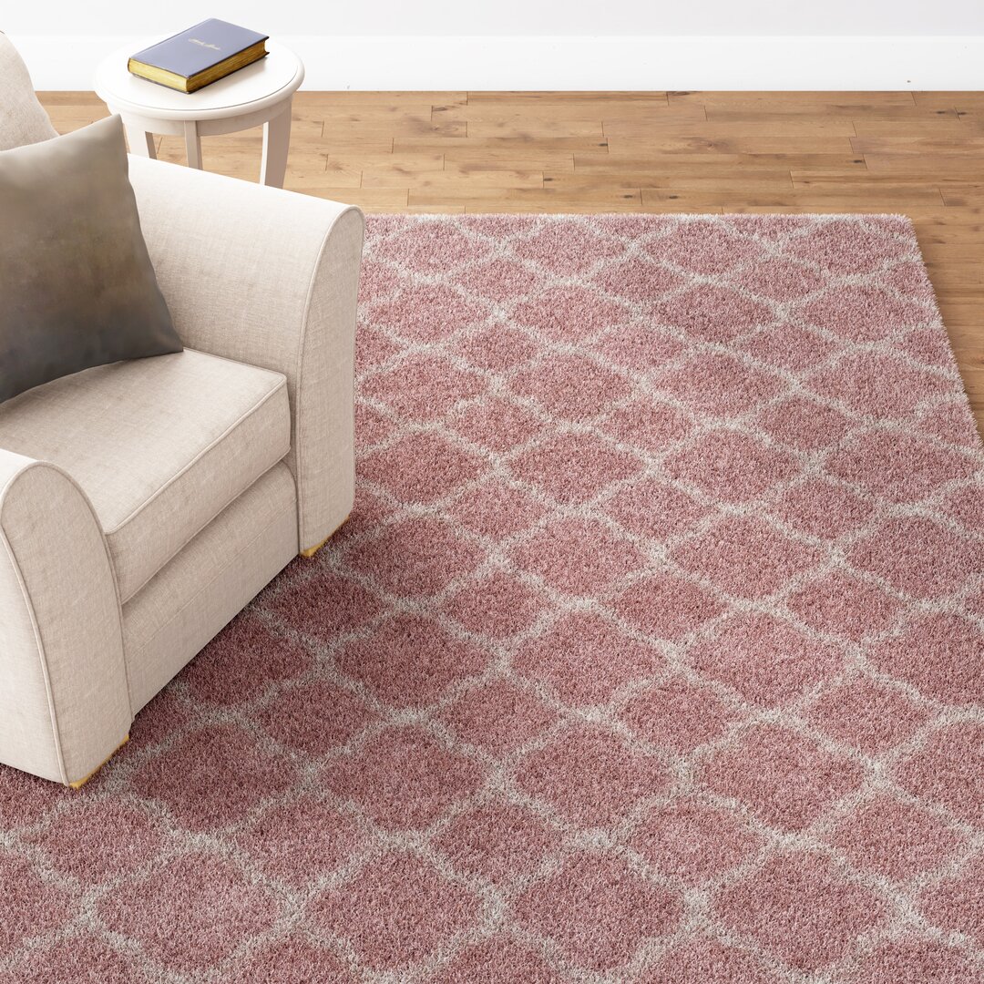 Luna Teppich Hochflor - Geometrisches Muster Langflor für Wohnzimmer, Schlafzimmer - Rosa Creme