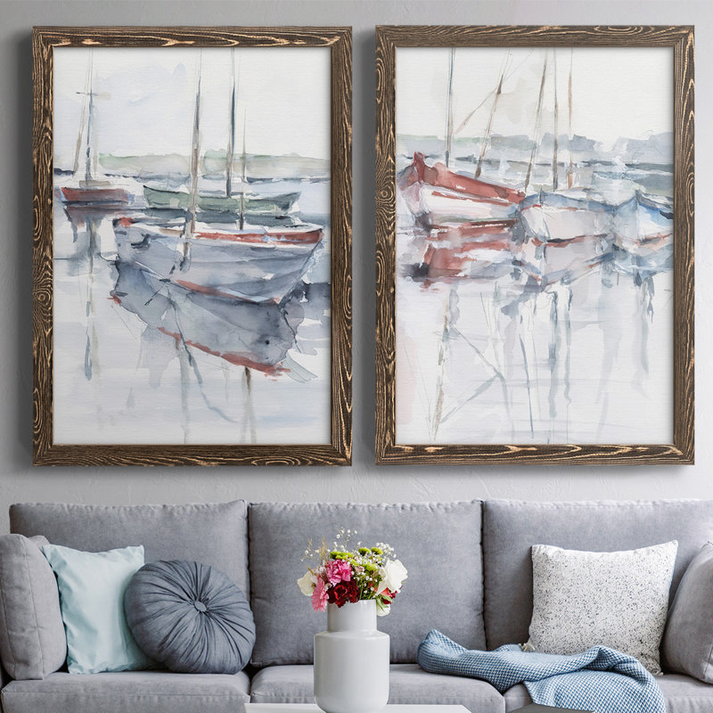 Watercolor Harbor Study I - Toile encadrée de qualité supérieure - prête à être accrochée