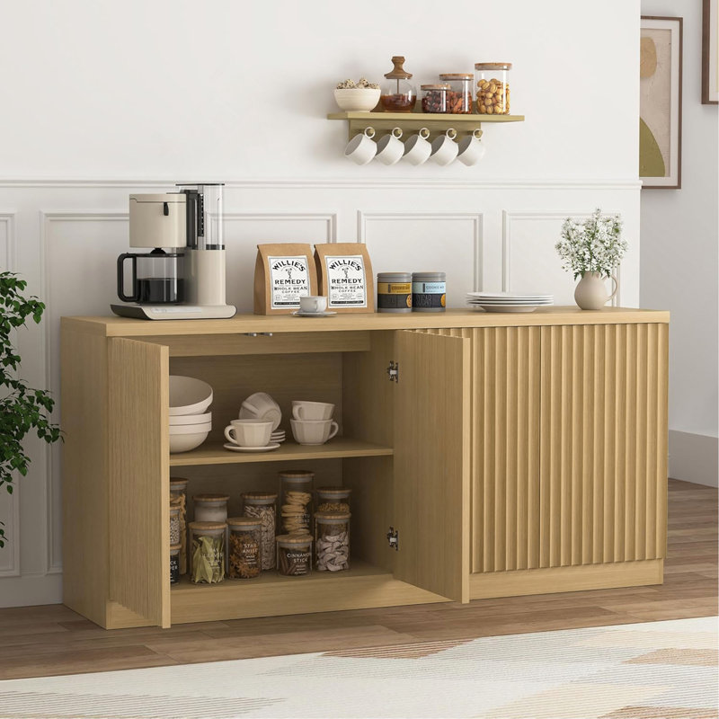 Buffet avec rangement, buffet de 62,60 po avec 4 portes et tablettes, crédence en bois pour la cuisine et le café dans le salon