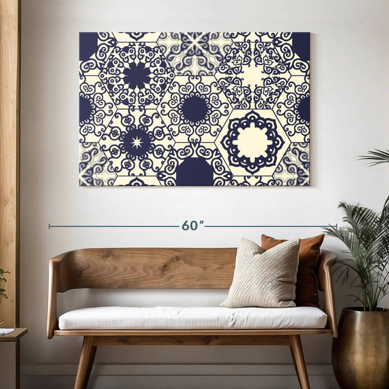 Kerner Blue Ornate Tile Pattern, 32" H x 48" W