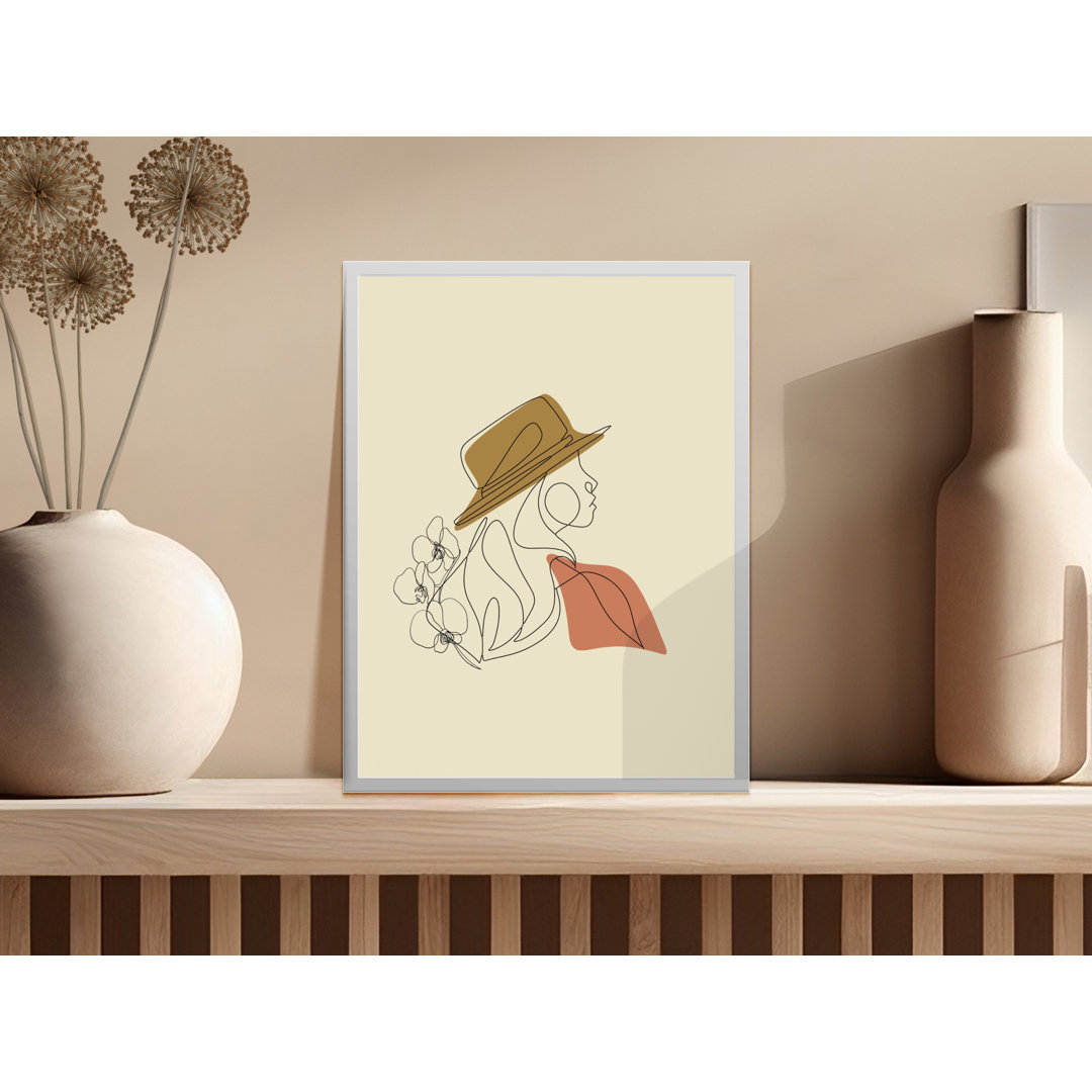 Woman With Hat And Flowers Line Art Illustration Collinsworth