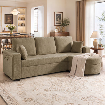 Canapé d'angle 3 places Havenly 94" en chenille avec pouf de rangement pour petits espaces