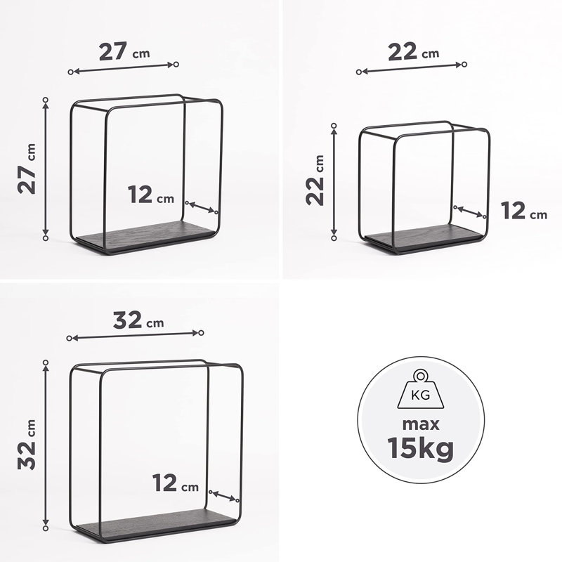 Amandip 3 Piece Square Floating Shelf, Black