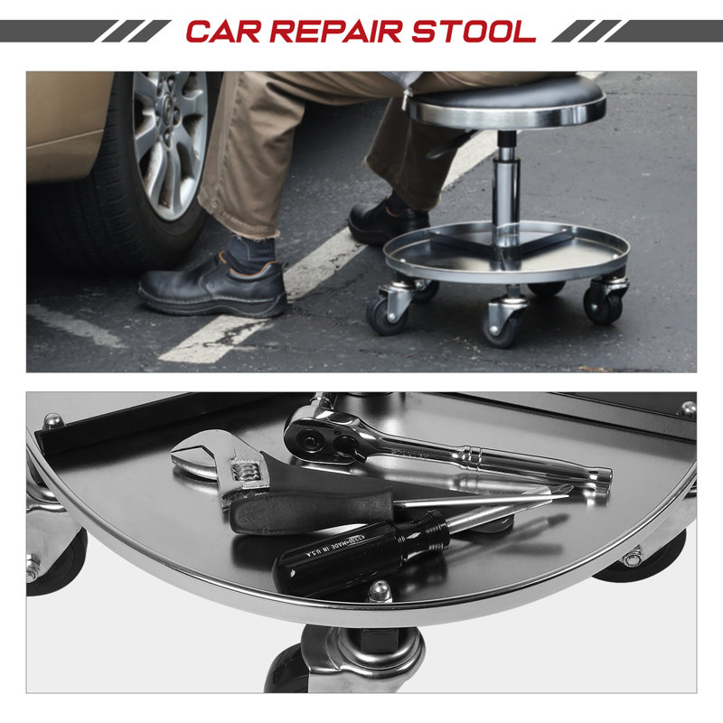 Pneumatic Mechanic Creeper Garage/Rolling Stool, Heavy Duty Roller Seat with Storage Tool Tray