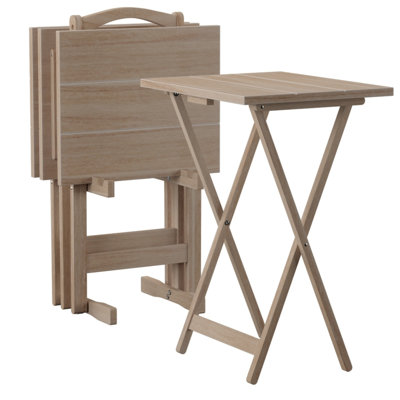 Hadley Four-Pack Acacia Tray Table Set with Stand