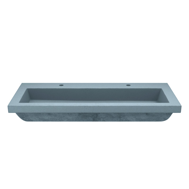 Trough Concrete Handmade Rectangular Drop-in Bathroom Sink, Ocean, Two Holes Faucet