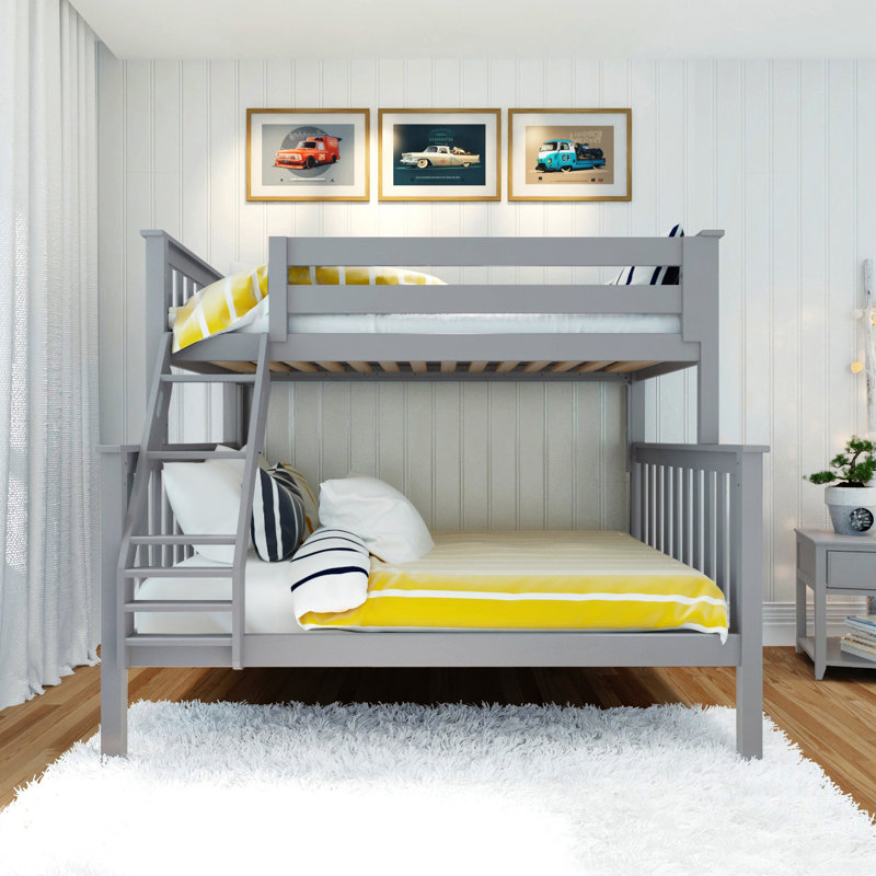  Benjahmin Kids Solid Wood Bunk Bed, Gray, Twin Over Full