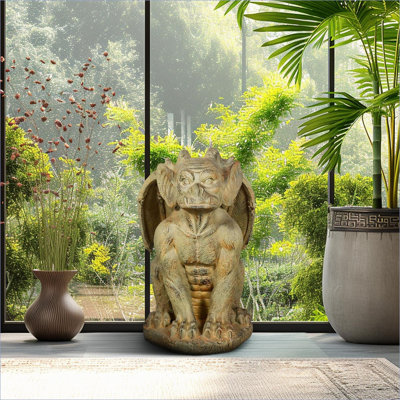 Statues de jardin | Gargouille ailée gothique 16,1 po | Décorations d'Halloween pour l'intérieur et l'extérieur de la pelouse | Jardin de Jardin | Décoration de jardin | Guardan de Jardin | Jaune moutarde | Ciment béton