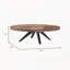 Table basse ovale en bois d'acacia à motif chevrons, style rustique chic moderne, finition cappuccino