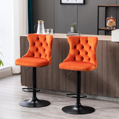 Moderne rembourré en velours, siège réglable de 25 à 33 pouces, base stable de 17,7 pouces pour îlot de cuisine et pub, de 2 tabourets de bar en velours confortables, hauteur, maison