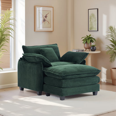 Modern Oversized Chair With Ottoman -Comfy Corduroy Accent Chair, Single Sofa Chair, Large Upholstered Armchair With Extra Thick And Deep Seat Lounge Chair For Living Room,bedroom