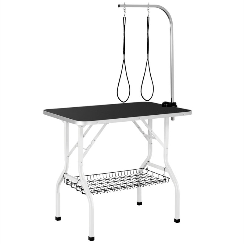 36” Dog Grooming Table with Basket Style Tool Shelf and Adjustable Arm