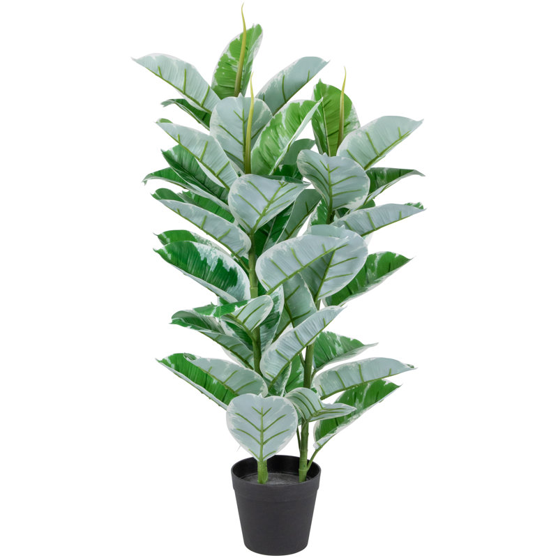 35" Potted Green Artificial Rubber Plant