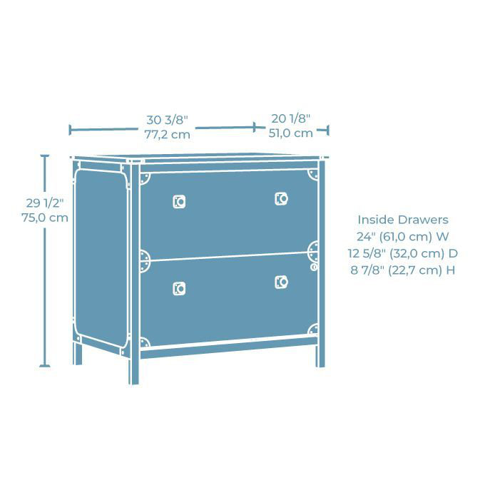 Carbon Oak 2-Drawer Lockable Lateral File Cabinet with Metal Frame