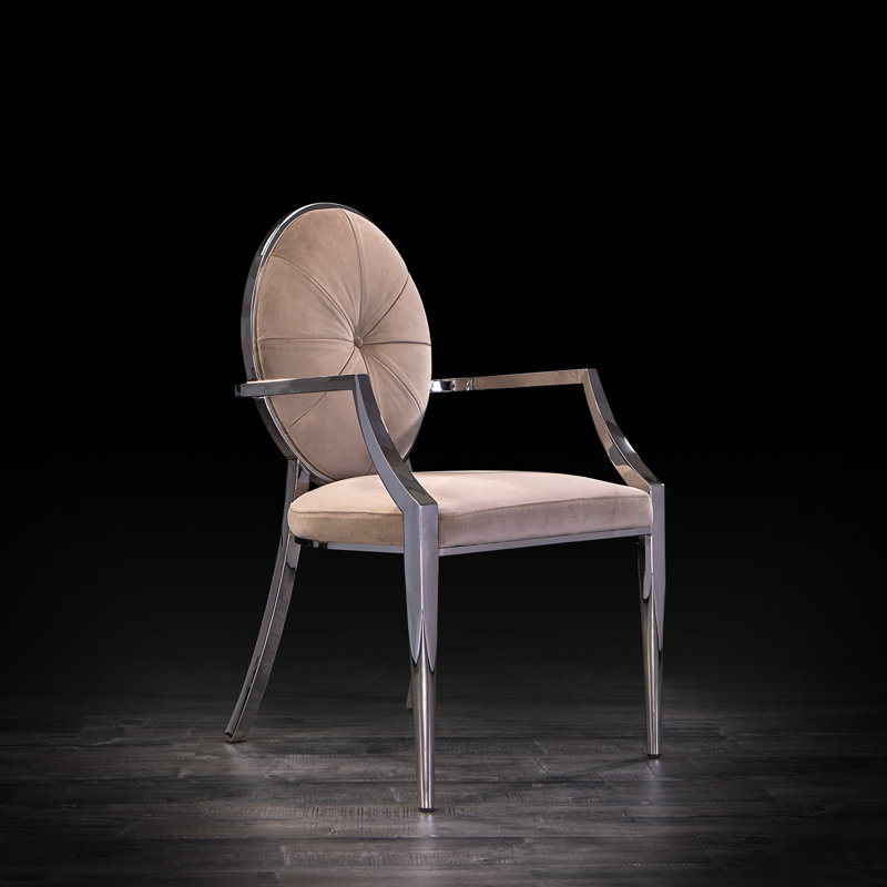 Teagan 18.5'' H Tufted Velvet Upholstered Armchair, Taupe, Silver