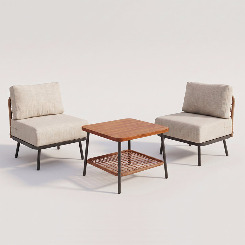 Benno 3-Piece Modular Patio Conversation Set with 2 Armless Sofas and Coffee Table 