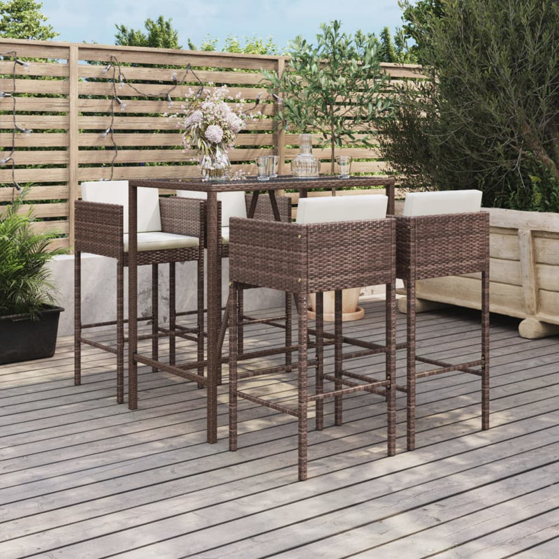 Metal Bar Set with Stools, Brown, 4