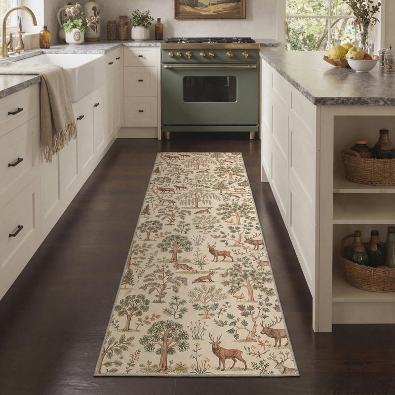 Eden Floral Machine Washable Brown / Beige Indoor Area Rug with Non-Slip Backing, Runner 2'3" x 6'