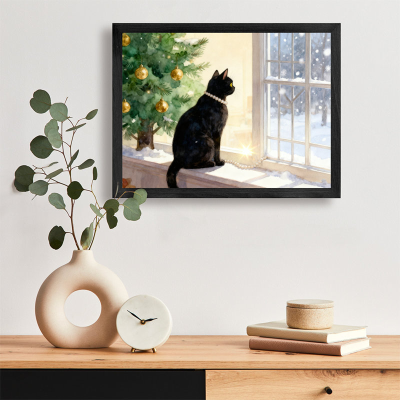 «Black Christmas Vintage encadré, art mural de chat de Noël», impressions de style rétro, H 9 po x l 11 po