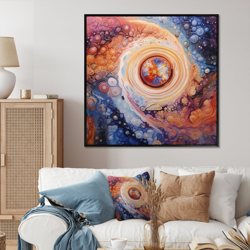 «Yellow Orange», impression galactique sur toile, H 36 po x l 36 po x P 1,5 po, Cadre flottant noir