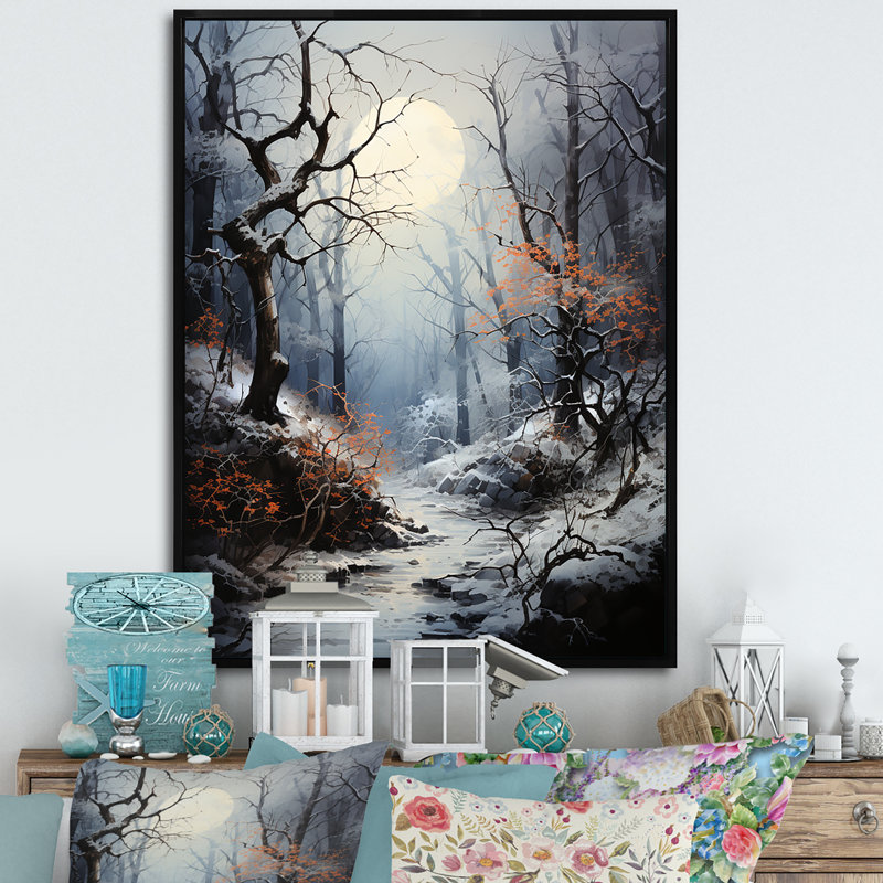 Moonlit Shadows In Winter IV sur toile, Cadre flottant noir, H 40 po x l 30 po x P 1,5 po