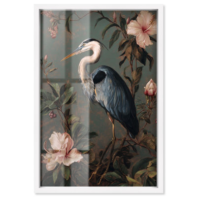 Décoration florale «Heron I» par Art Remedy, cadre blanc, 11 x 16