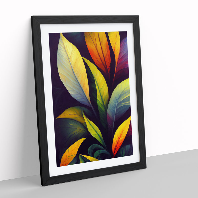 Leaves - Single Picture Frame Print, Black, 64cm H x 46cm W x 2cm D