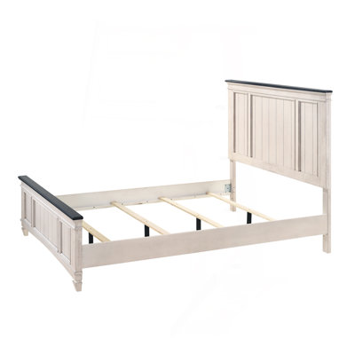 1Pc Rustic Industrial Style Panel Bed W Built In Bench Footboard Solid Wood Wooden Bedroom Furniture