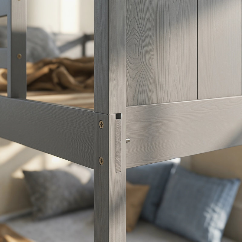 Elegant White Full over Full Bunk Bed with Storage Drawers | Convertible Pine & MDF Bunk Bed, Gray