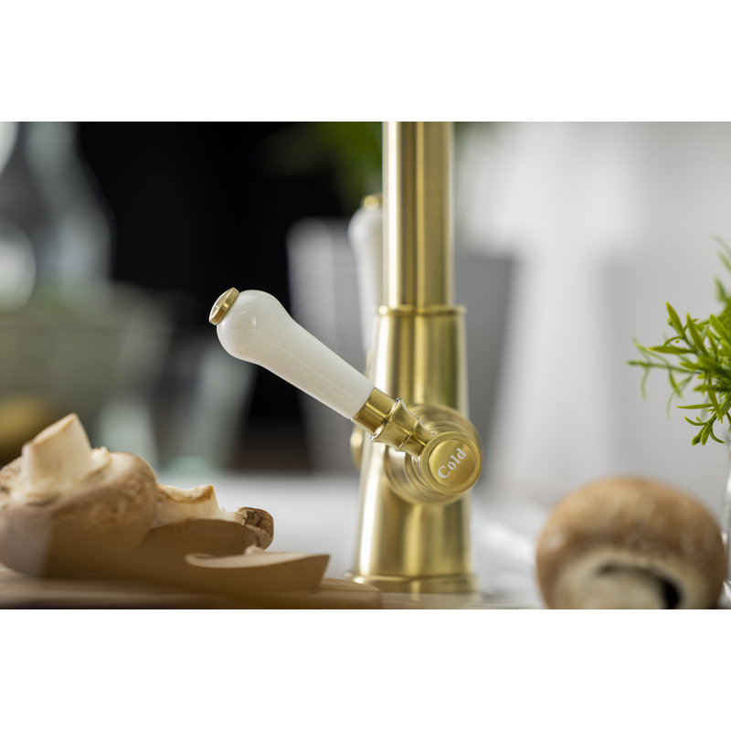 Abode Keswick Traditional Dual Handle Monobloc Tap, Brushed Brass