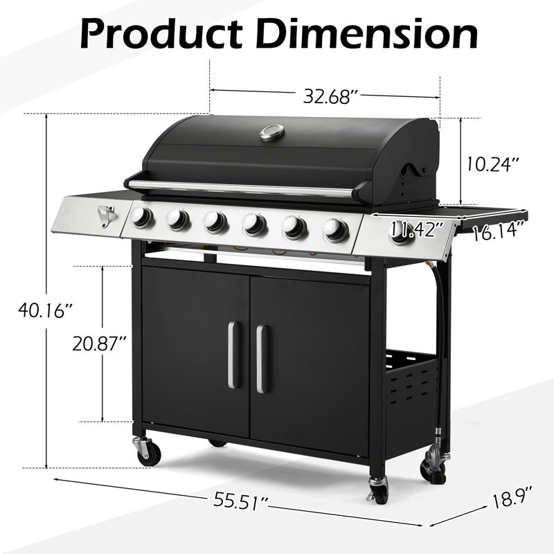 Barbecue au propane à 6 brûleurs avec brûleur latéral