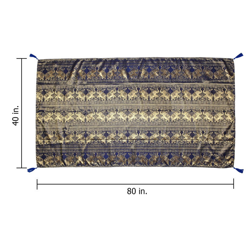 Nappe en soie imprimé thaïlandais Golden Elephant, Bleu