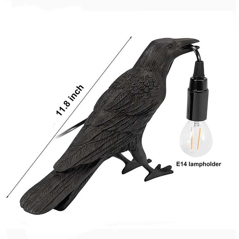 LED Raven Table Lamp Christmas Decorations Resin Novelty Lamps Crow Bird Desk Lamp(2024 US Plug), Black
