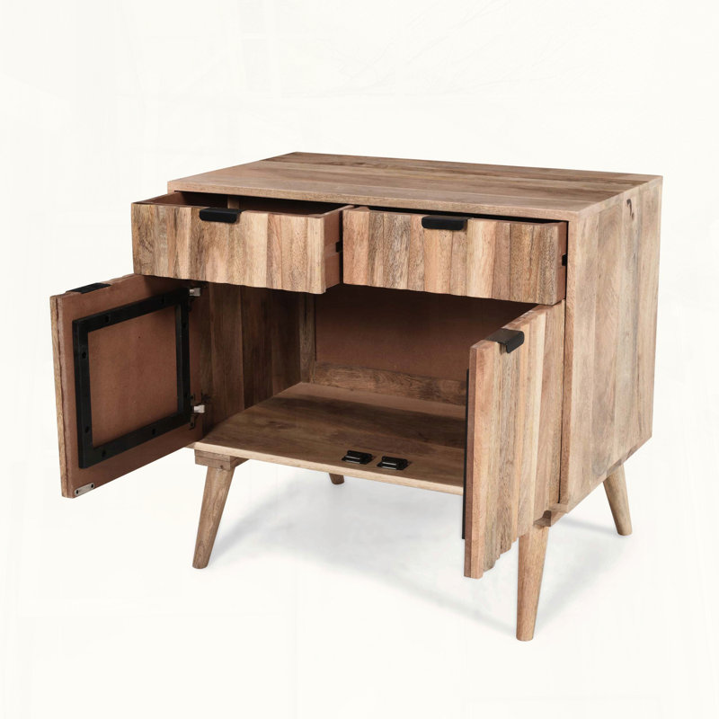 Élégante armoire à 2 portes et 2 tiroirs avec finition naturelle en bois de manguier